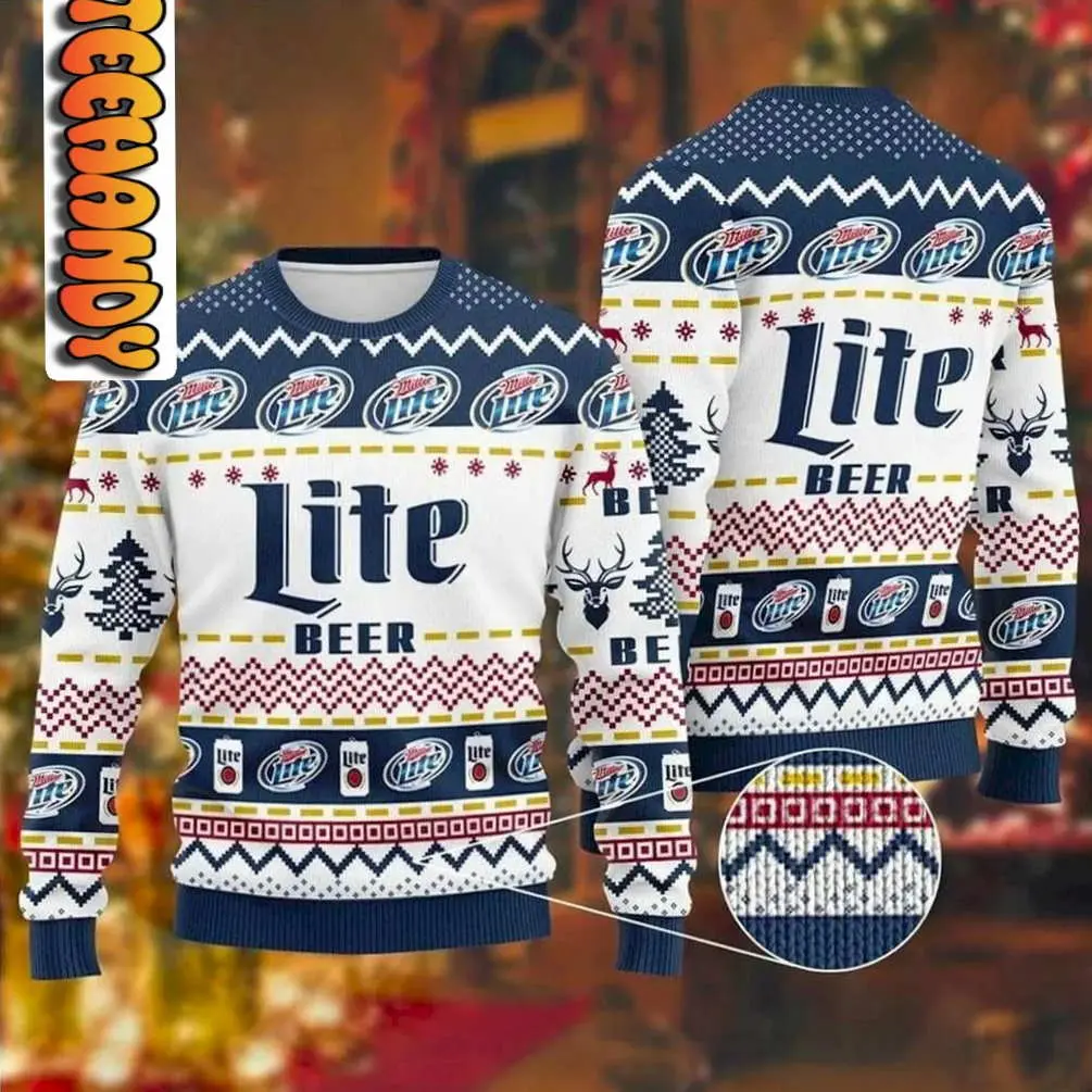 Miller Lite Beer White Ugly Christmas Sweater