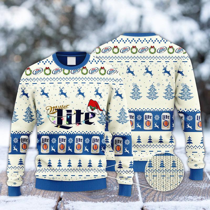 Miller Lite Santa Hat Christmas Knitted Ugly Christmas Sweater