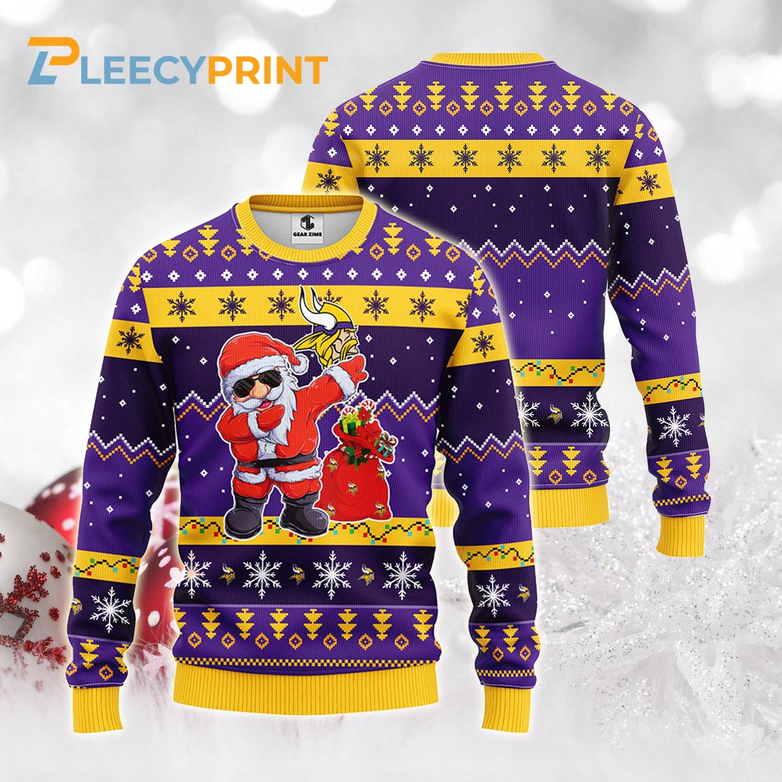 Minnesota Vikings Dabbing Santa Claus NFL Christmas Ugly Sweater 1