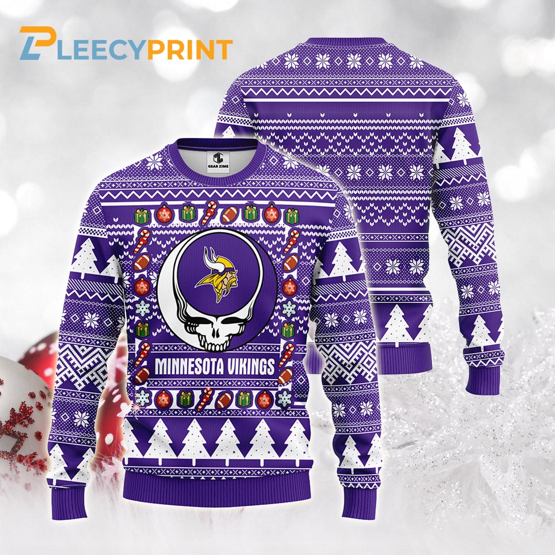 Minnesota Vikings Grateful Dead NFL Ugly Fleece Sweater 1