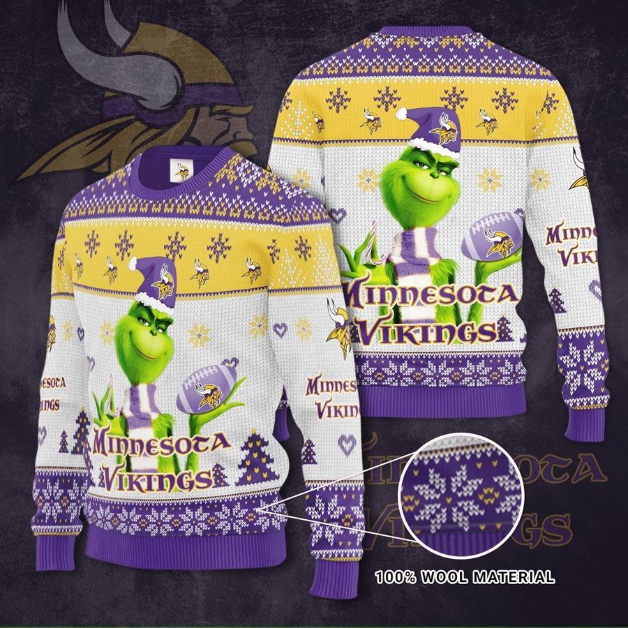 Minnesota Vikings Grinch NFL Football Fan Christmas Sweater 1