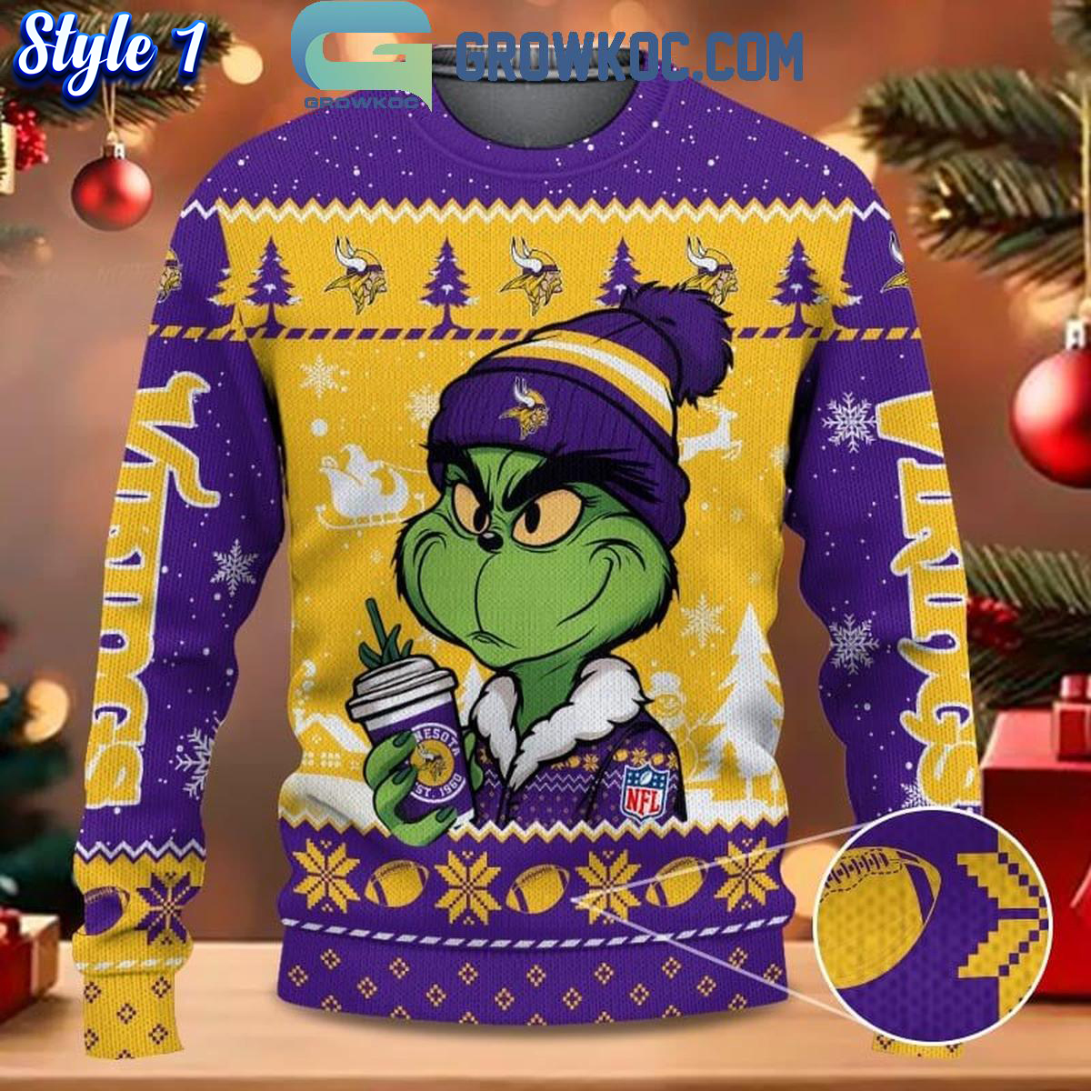 Minnesota Vikings Grinch Stolen Christmas 2024 Grinchmas Ugly Sweater 1 fM2rf 1