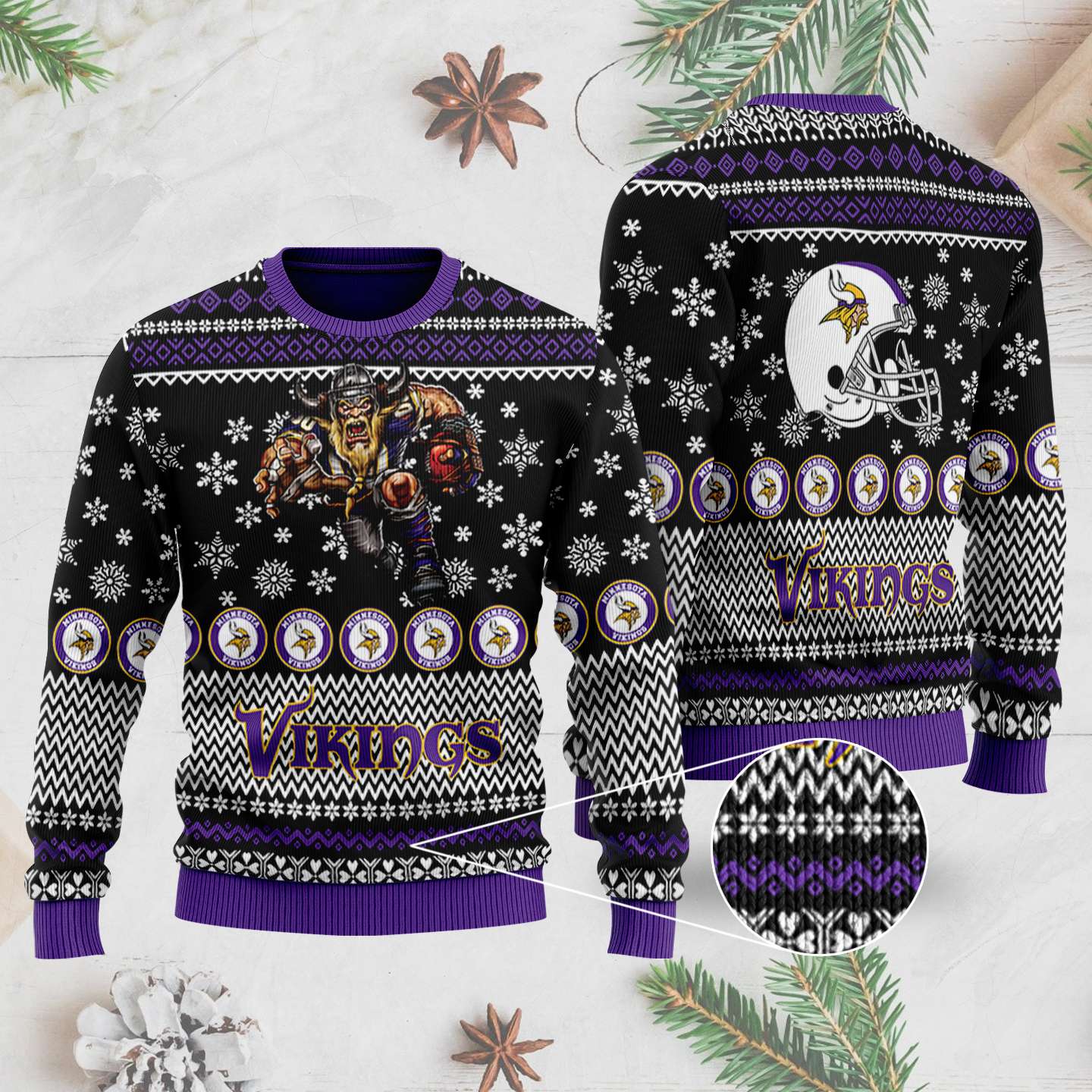 Minnesota Vikings Mascot Football Helmet Ugly Christmas Sweater 1