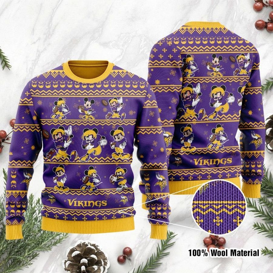 Minnesota Vikings Mickey Mouse Player Disney Ugly Sweater Christmas 1