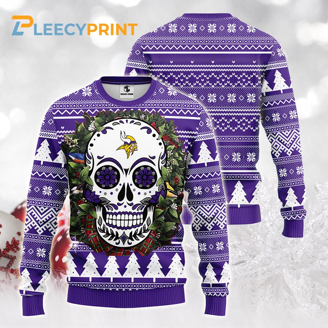 Minnesota Vikings Skull Flower Ugly Christmas Ugly Sweater 1