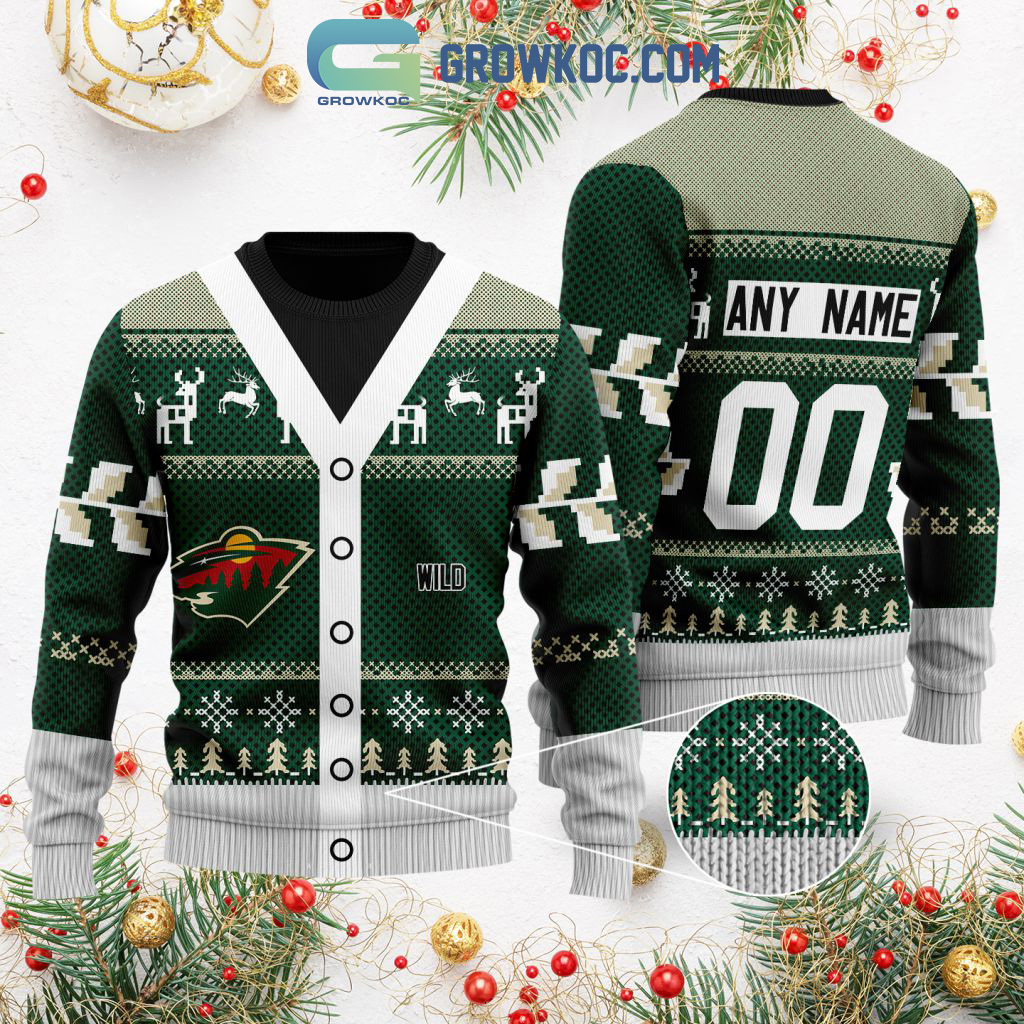 Minnesota Wild Supporter Custom Name Number Christmas Holiday Ugly Sweater2B0 vNLjK