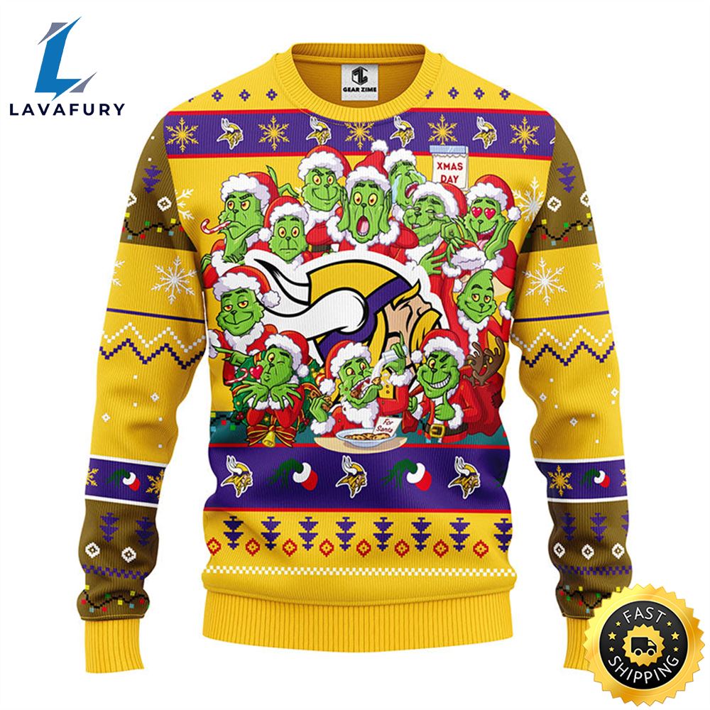 Minnesota Vikings 12 Grinch Xmas Day Christmas Ugly Sweater 1 ysy4kr