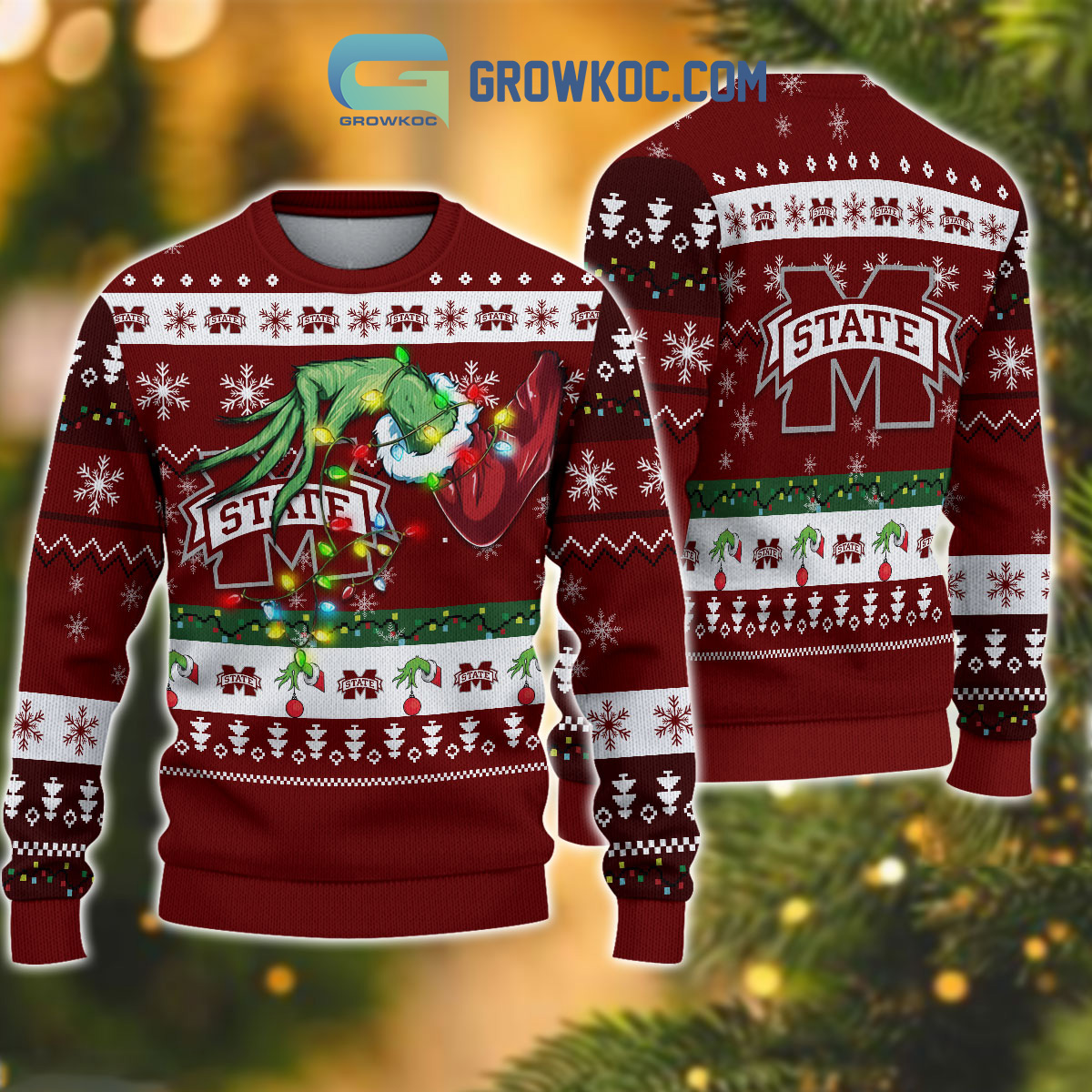 Mississippi State Bulldogs NCAA Grinch Christmas Ugly Sweater2B1 vsaVC