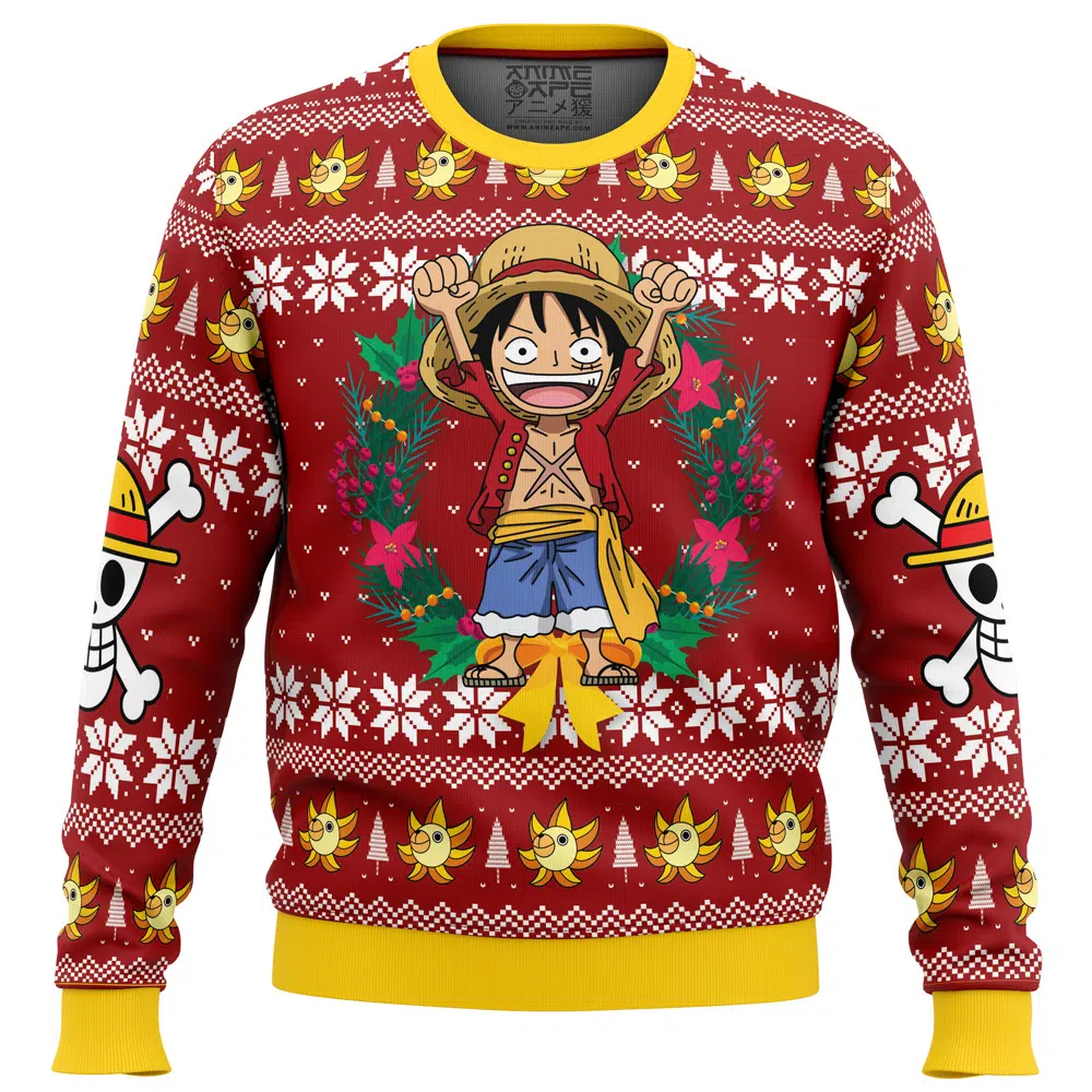 Monkey D Luffy Christmas OP Ugly Christmas Sweater FRONT mockup