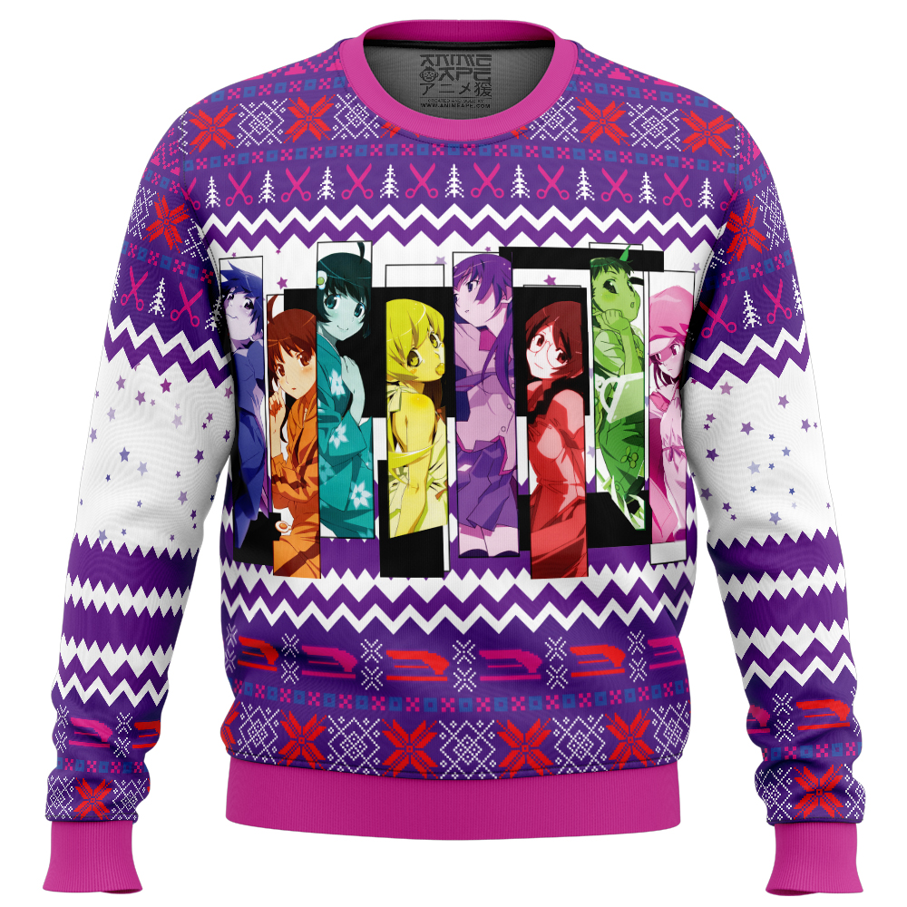 Monogatari Girls Bakemonogatari Ugly Christmas Sweater FRONT mockup