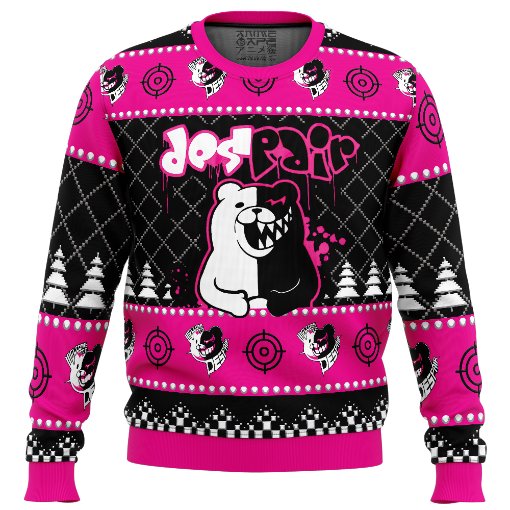 Monokuma Despair Danganronpa Ugly Christmas Sweater FRONT mockup