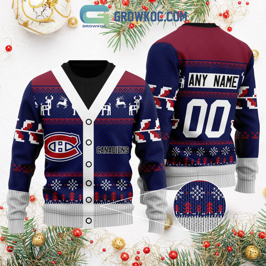 Montreal Canadiens Supporter Custom Name Number Christmas Holiday Ugly Sweater2B1 97x5V