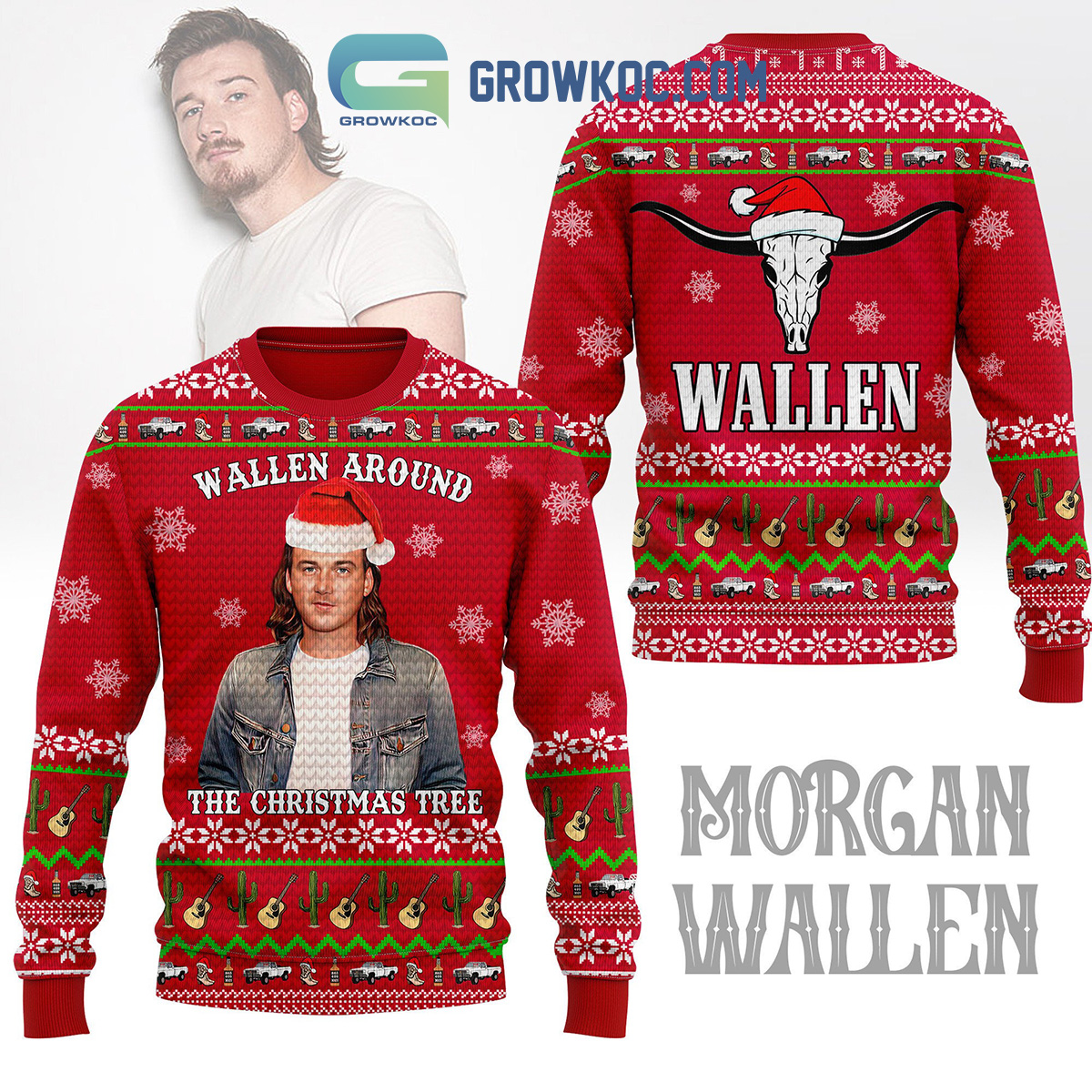 Morgan Wallen Around The Christmas Tree Ugly Sweater2B1 cBZyh