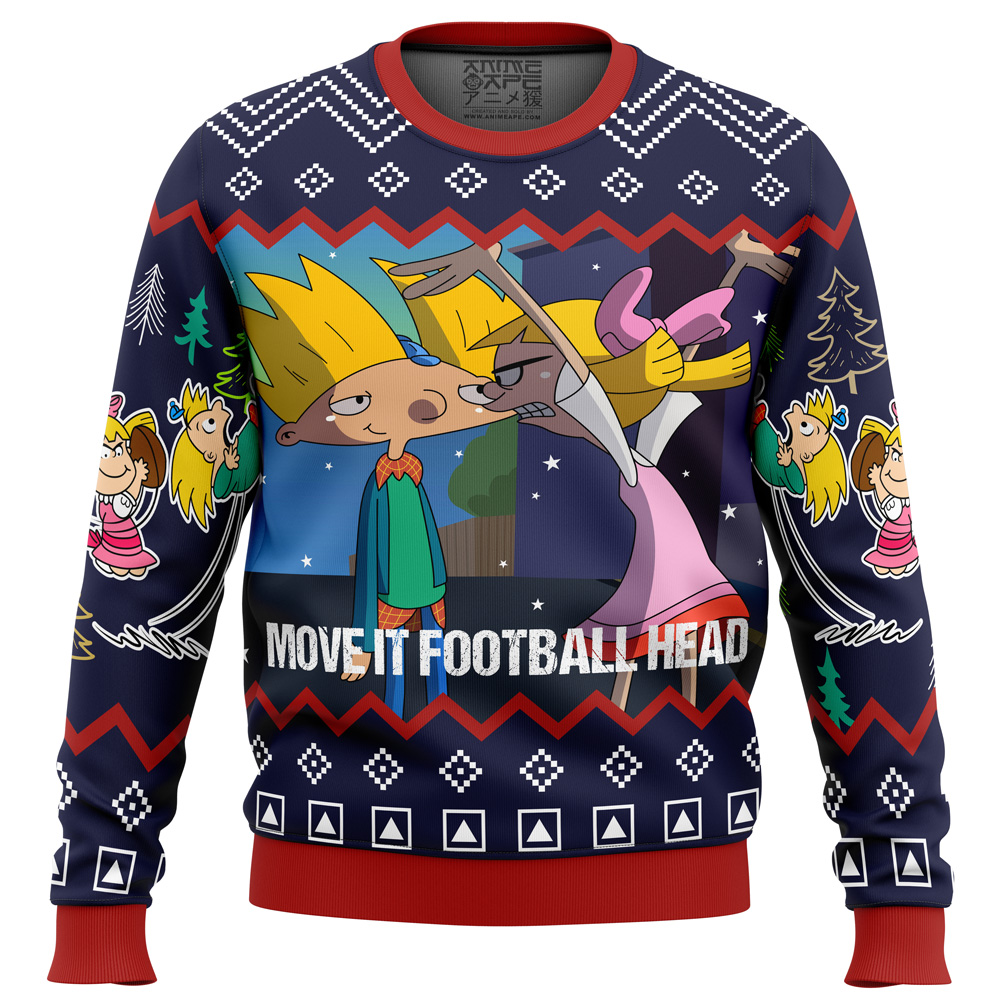 Move It Football Head Hey Arnold Ugly Christmas Sweater FRONT mockup