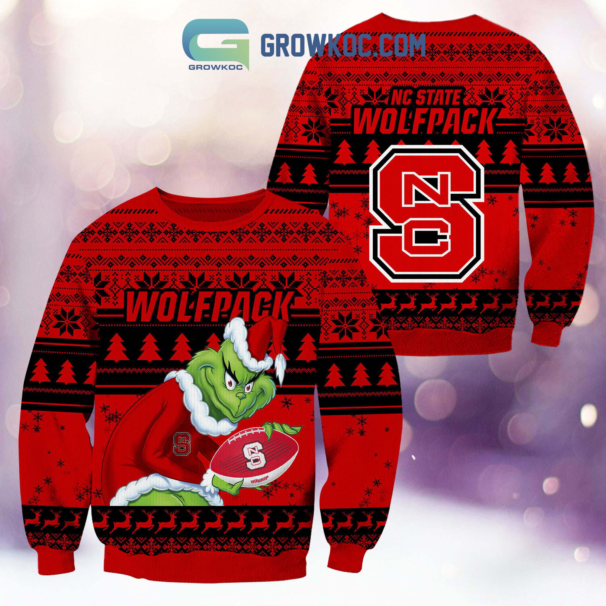 NC State Wolfpack Grinch NCAA Christmas Ugly Sweater2B1 ekTz4