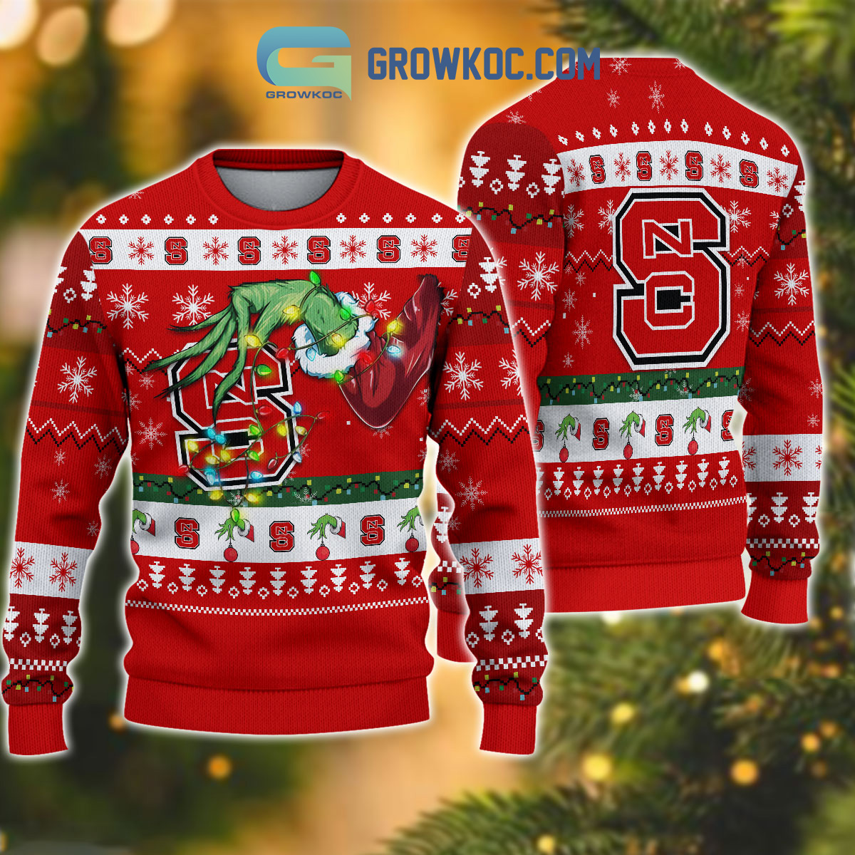 NC State Wolfpack NCAA Grinch Christmas Ugly Sweater2B1 1uQ8H