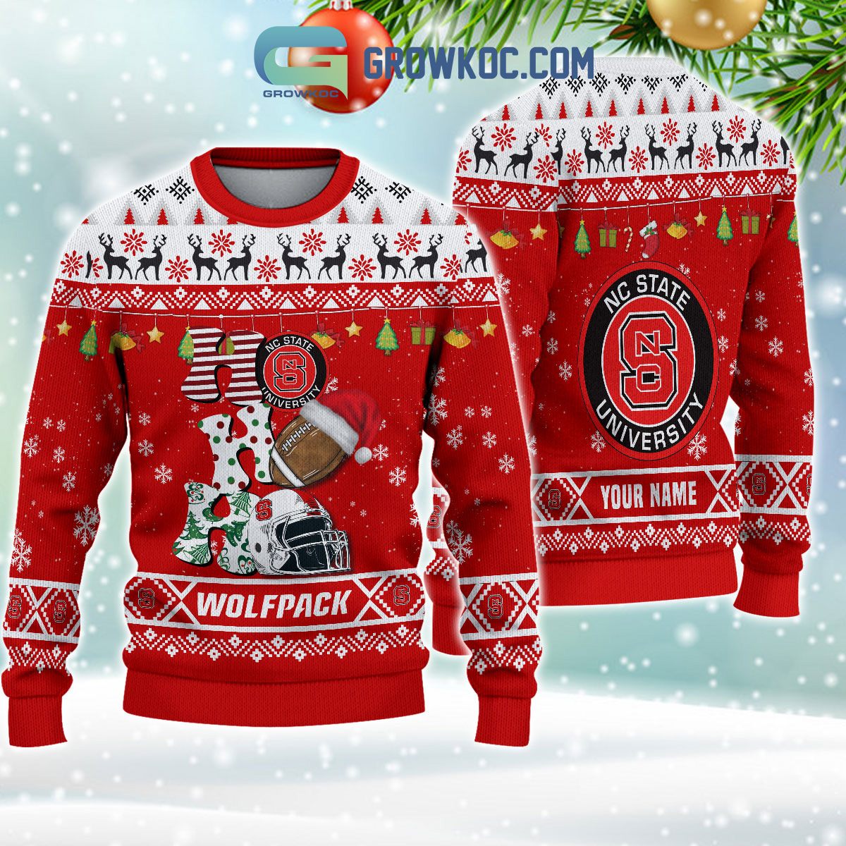 NC State Wolfpack NCAA Ho Ho Ho Snow Christmas Personalized Ugly Sweater2B1 d64Vg