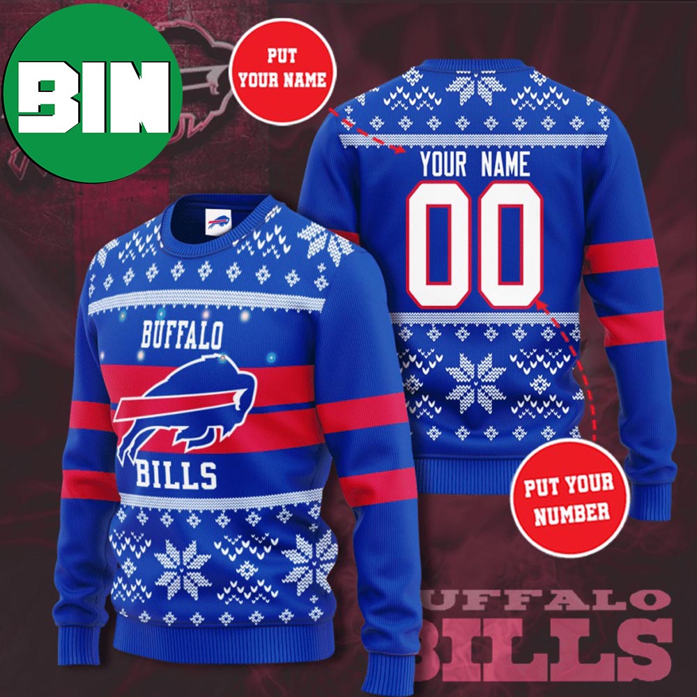 NFL Buffalo Bills Personalized Custom Name Snowflakes Pattern Ugly Sweater
