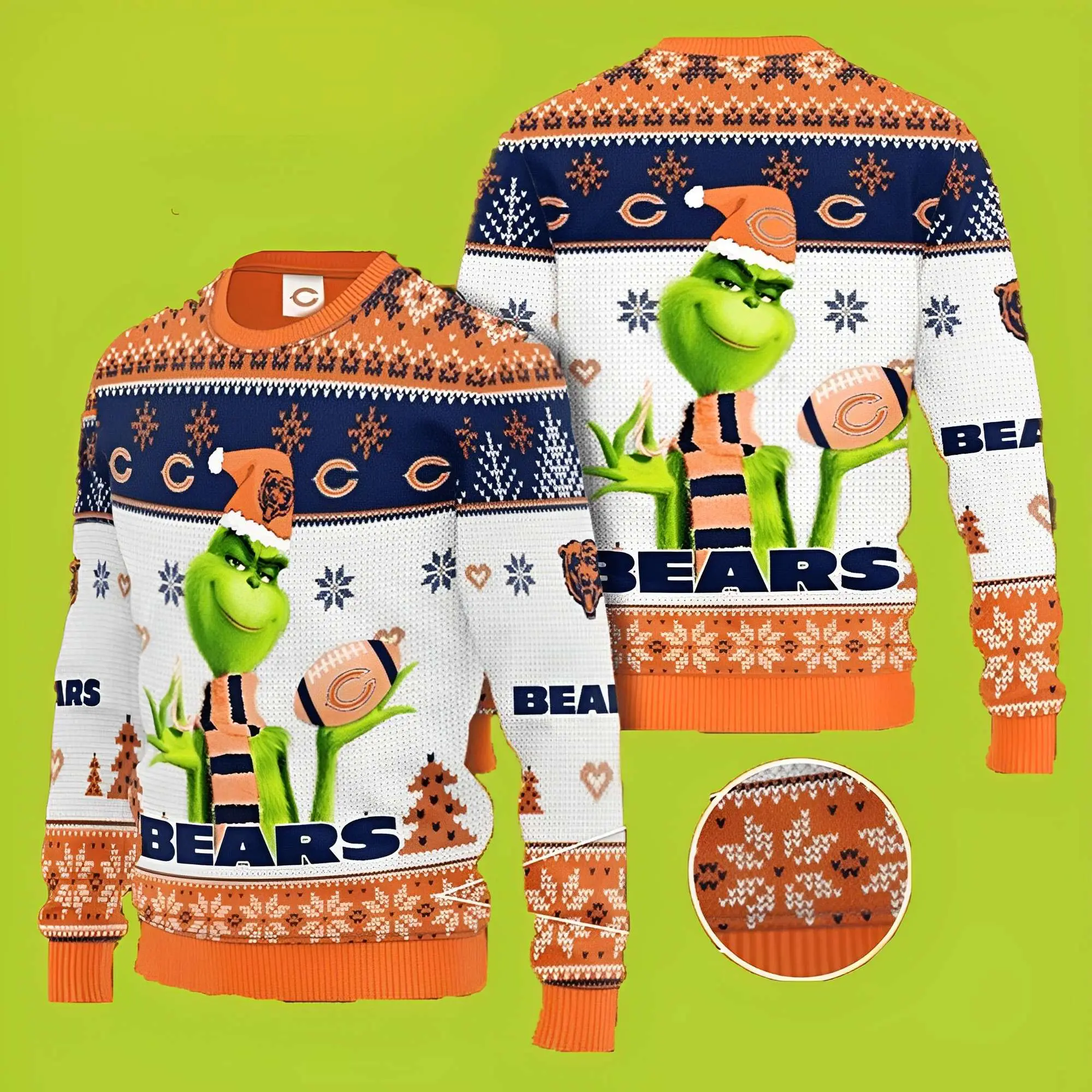 NFL Chicago Bears Grinch Funny Xmas Sweaters Grinch Ugly Sweater 1