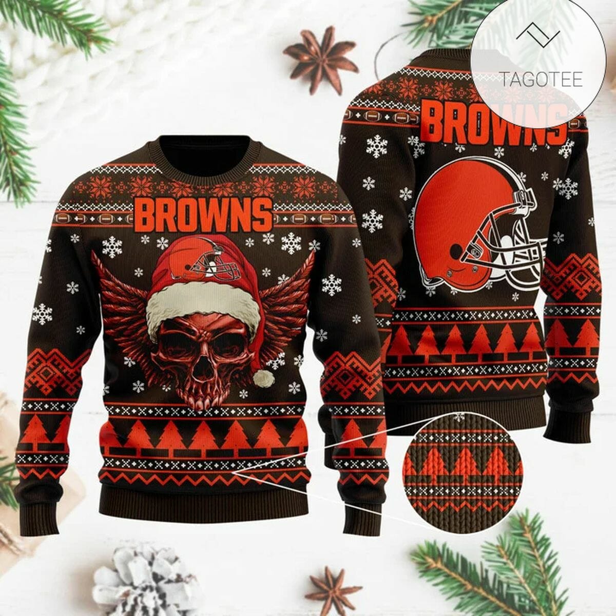 NFL Cleveland Browns Ugly Christmas Sweater Skull Xmas