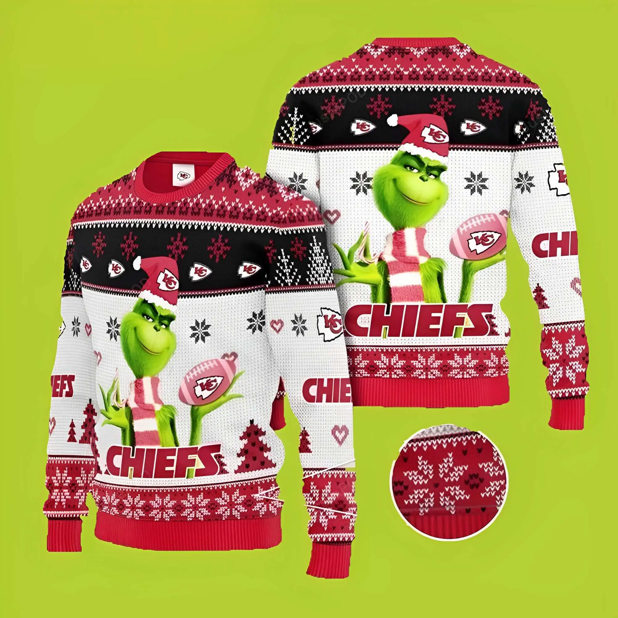 NFL Kansas City Chiefs Football Team Grinch Funny Xmas Sweaters Grinch Ugly Sweater 1