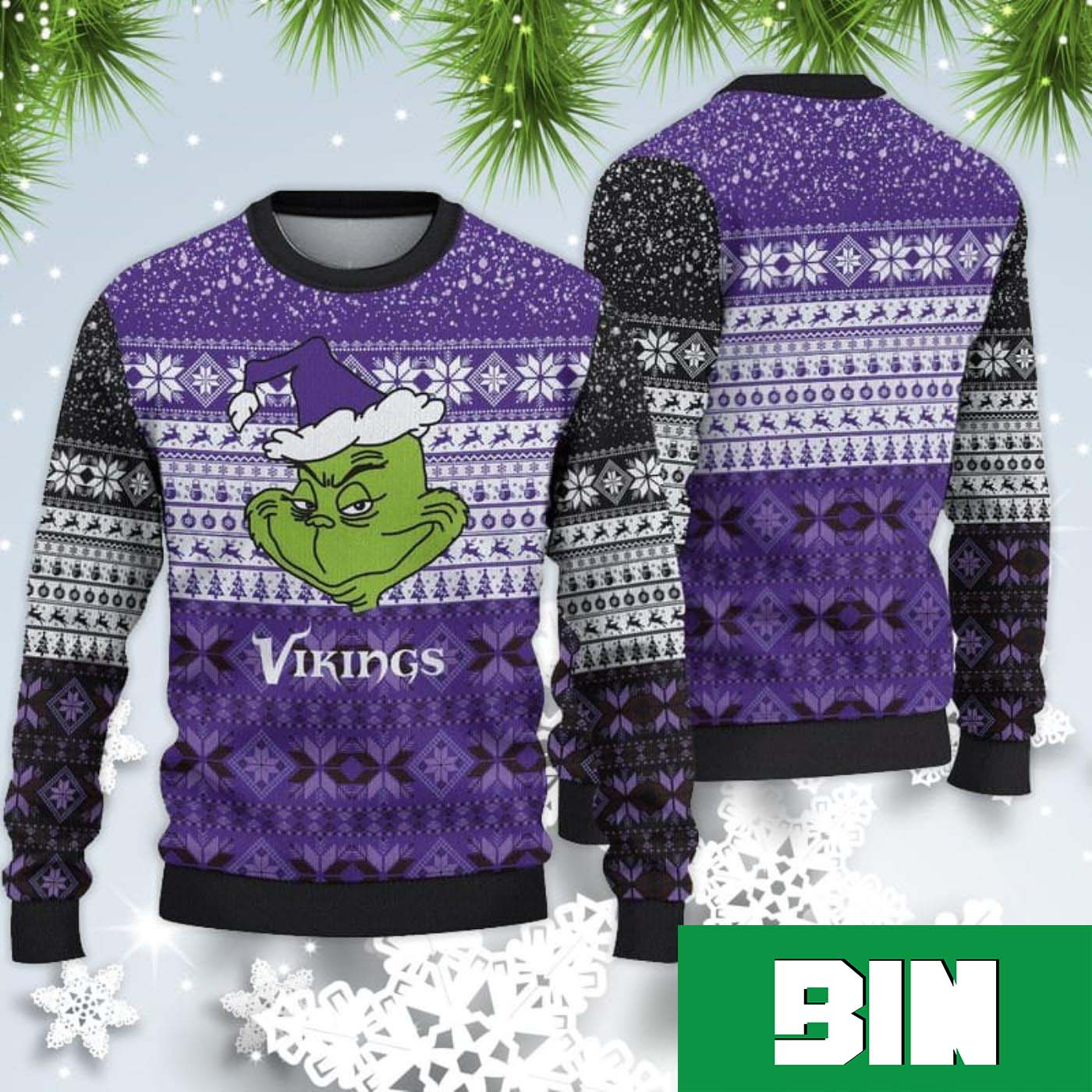 NFL Minnesota Vikings x Christmas Grinch Face Funny For Men And Women 2023 Gift Ugly Sweater 87113426 1