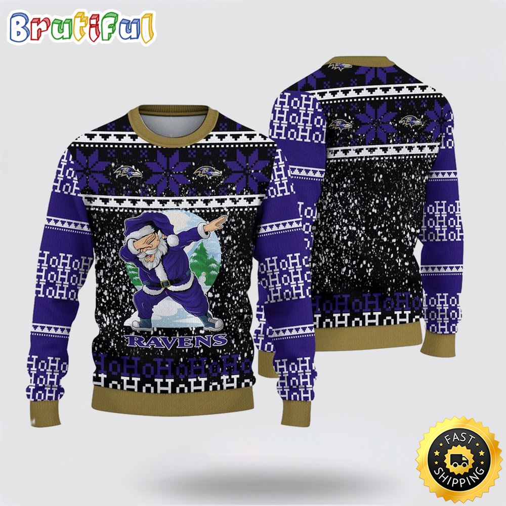 NFL Baltimore Ravens Ugly Sweater Printed Christmas Santa Claus Ho Ho Ho Show Team Spirit 1 jljxcl