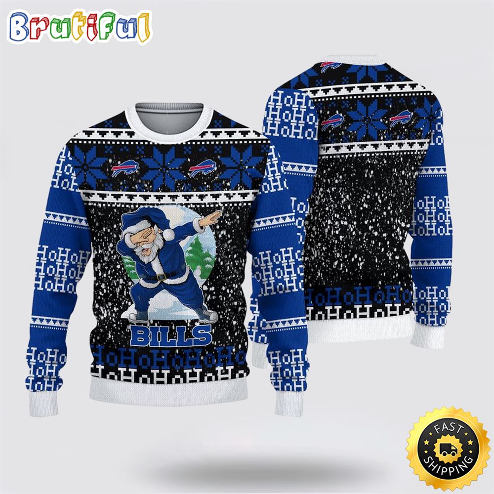 NFL Buffalo Bills Ugly Sweater Printed Christmas Santa Claus Ho Ho Ho Show Team Spirit 1 xufted