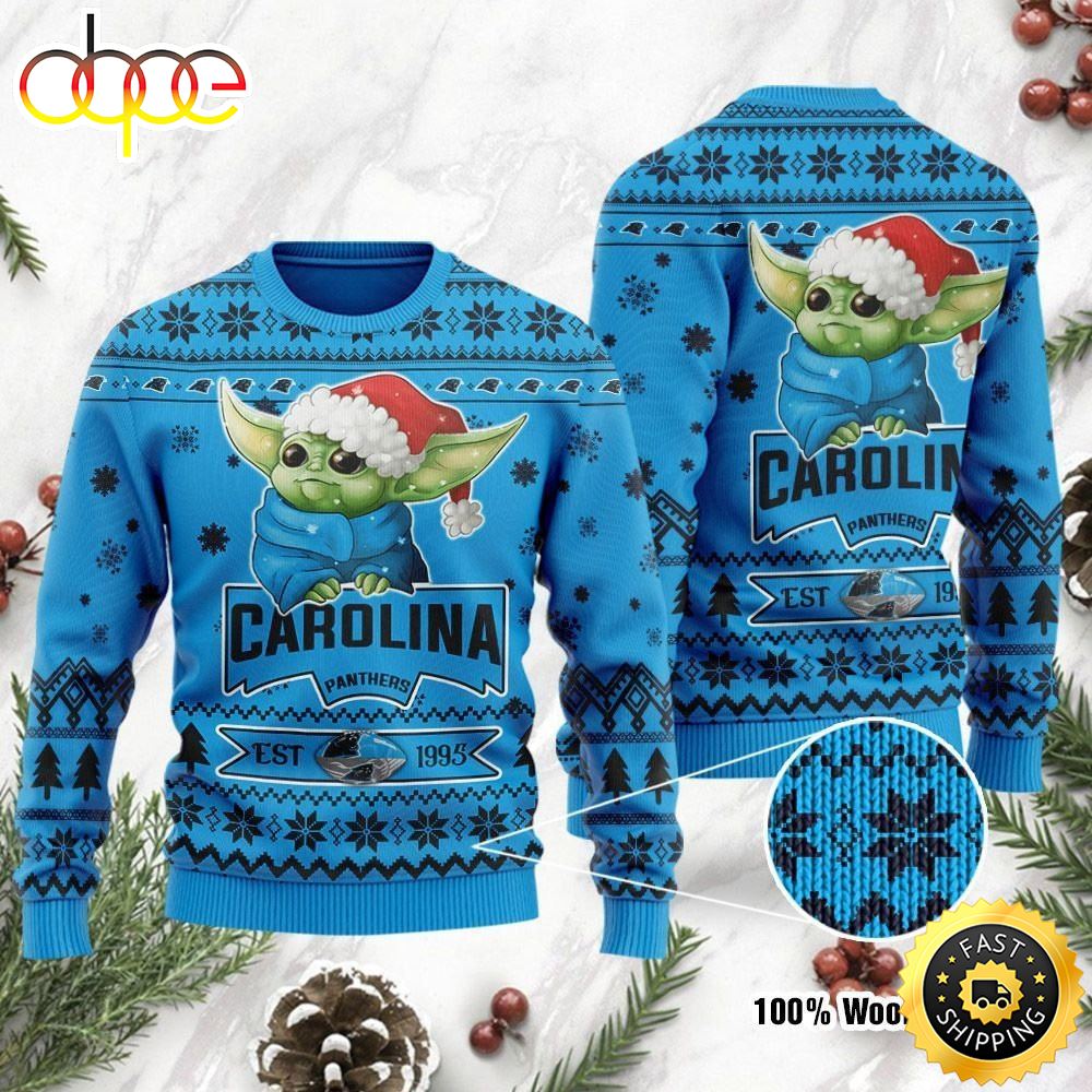 NFL Carolina Panthers Cute Baby Yoda Grogu Ugly Christmas Sweater Ugly lkee1h