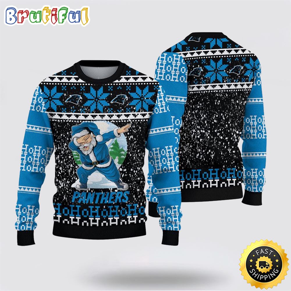 NFL Carolina Panthers Ugly Sweater Printed Christmas Santa Claus Ho Ho Ho Show Team Spirit 1 uojuib