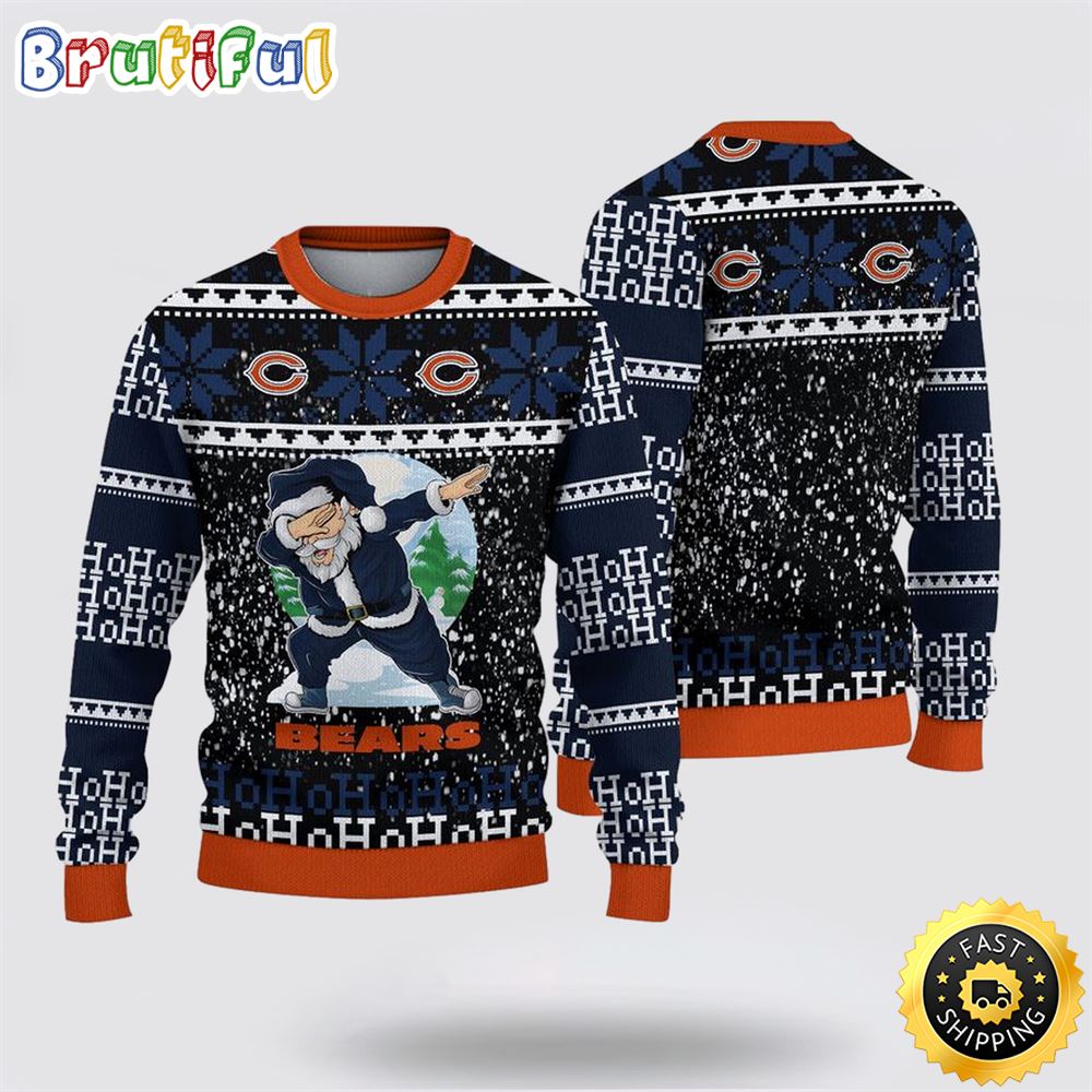 NFL Chicago Bears Ugly Sweater Printed Christmas Santa Claus Ho Ho Ho Show Team Spirit 1 v3dgbe