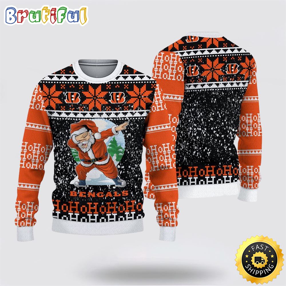 NFL Cincinnati Bengals Ugly Sweater Printed Christmas Santa Claus Ho Ho Ho Show Team Spirit 1 epnli1