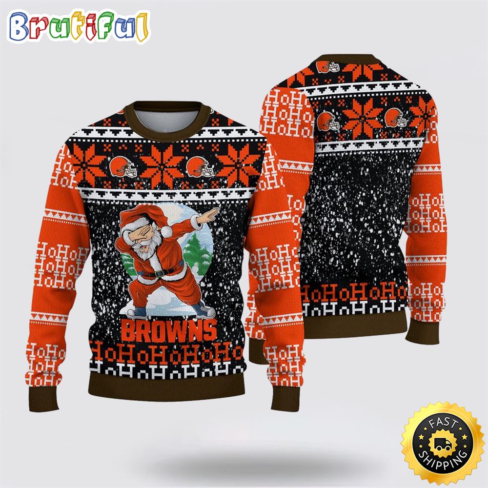 NFL Cleveland Browns Ugly Sweater Printed Christmas Santa Claus Ho Ho Ho Show Team Spirit 1 q3gk35