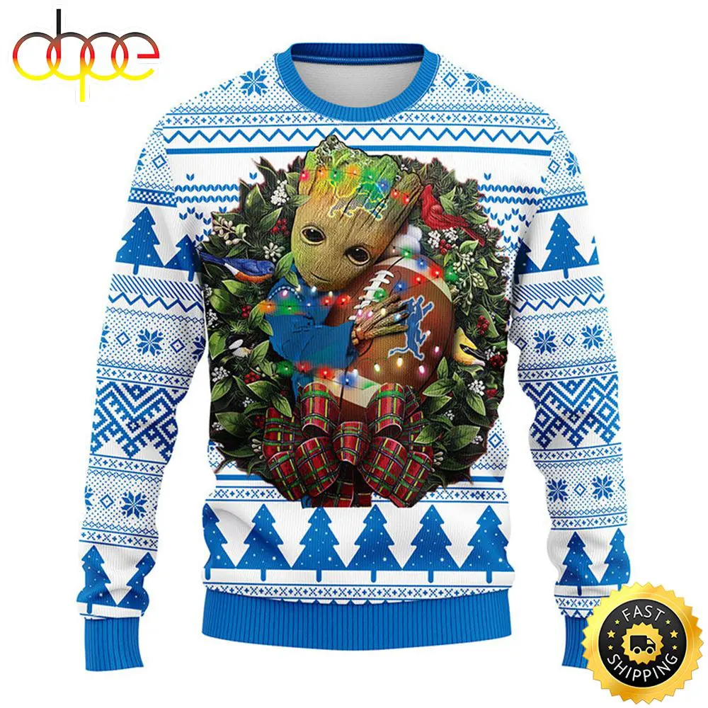 NFL Detroit Lions Groot Hug Christmas Ugly Sweater woebn7