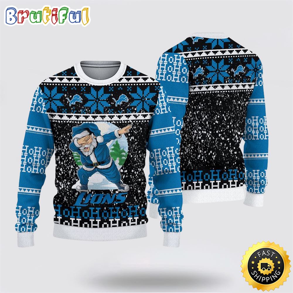 NFL Detroit Lions Ugly Sweater Printed Christmas Santa Claus Ho Ho Ho Show Team Spirit 1 vmscib
