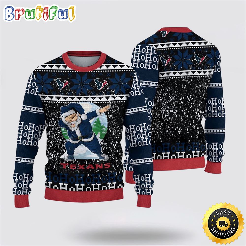 NFL Houston Texans Ugly Sweater Printed Christmas Santa Claus Ho Ho Ho Show Team Spirit 1 llnegu