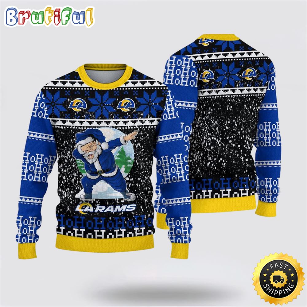 NFL Los Angeles Rams Ugly Sweater Printed Christmas Santa Claus Ho Ho Ho Show Team Spirit 1 mnmat0