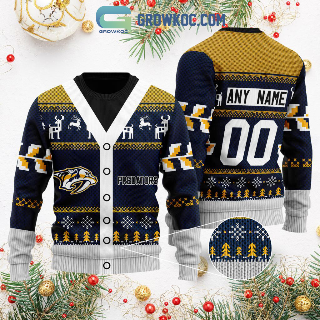 Nashville Predators Supporter Custom Name Number Christmas Holiday Ugly Sweater2B0 KwqfL