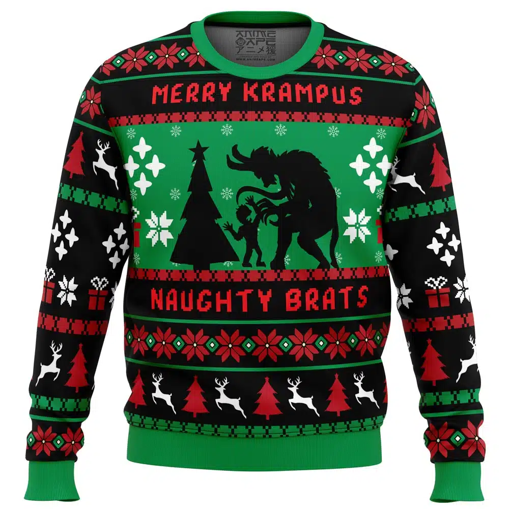 Naughty Brats Krampus PC Ugly Christmas Sweater front mockup