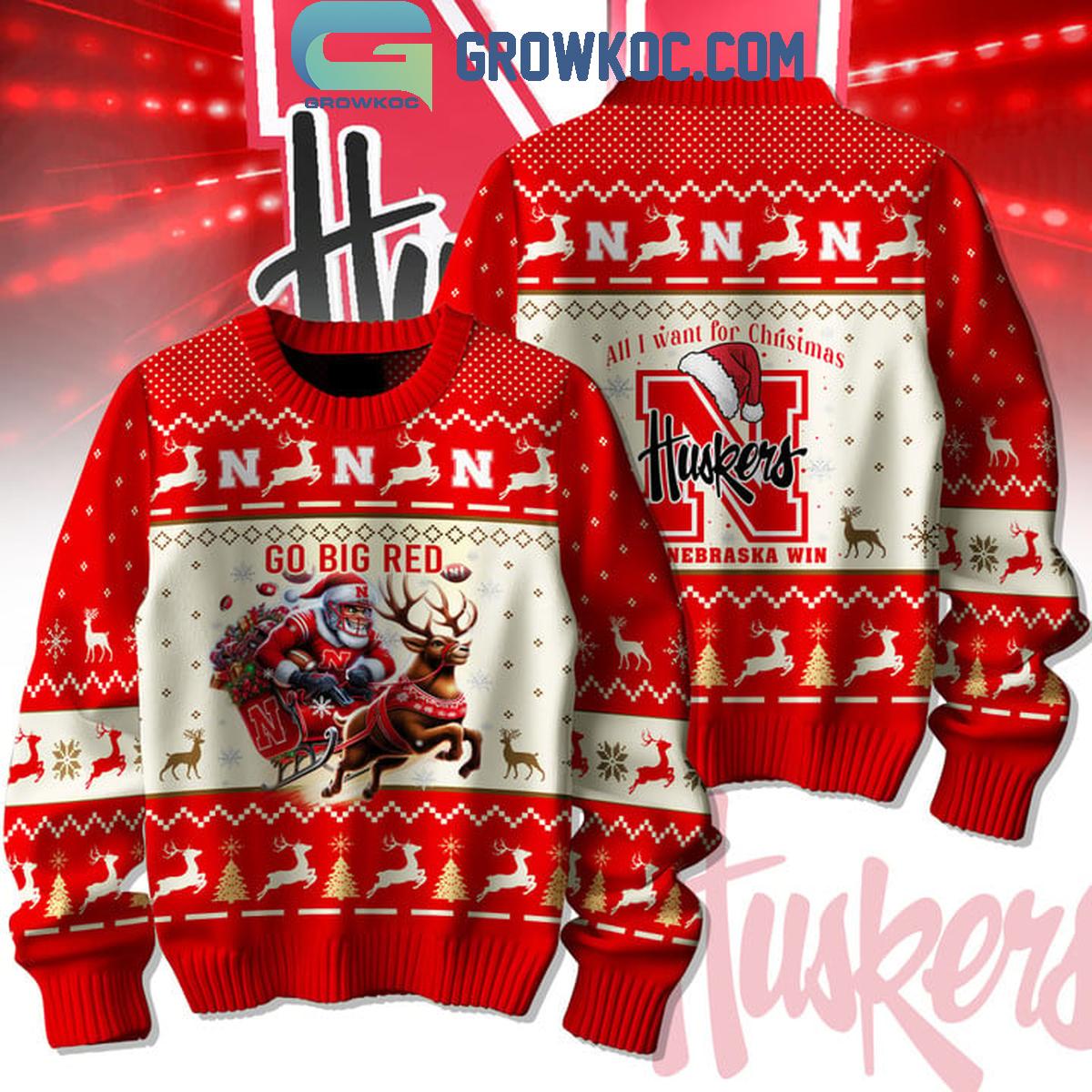 Nebraska Cornhuskers All I Want For Christmas Is Huskers Win Ugly Sweater 1 40x42 1