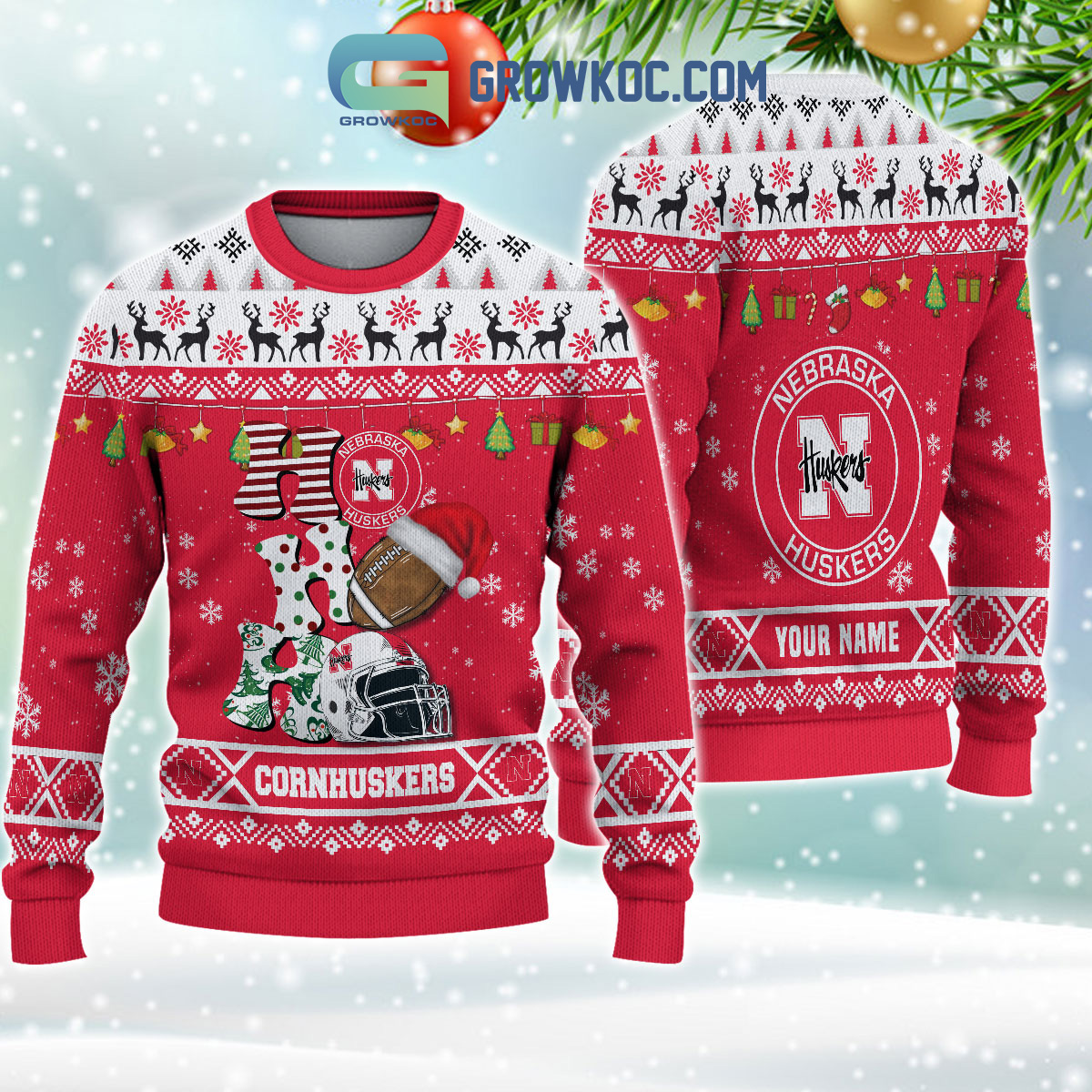 Nebraska Cornhuskers NCAA Ho Ho Ho Snow Christmas Personalized Ugly Sweater2B1 AGscg