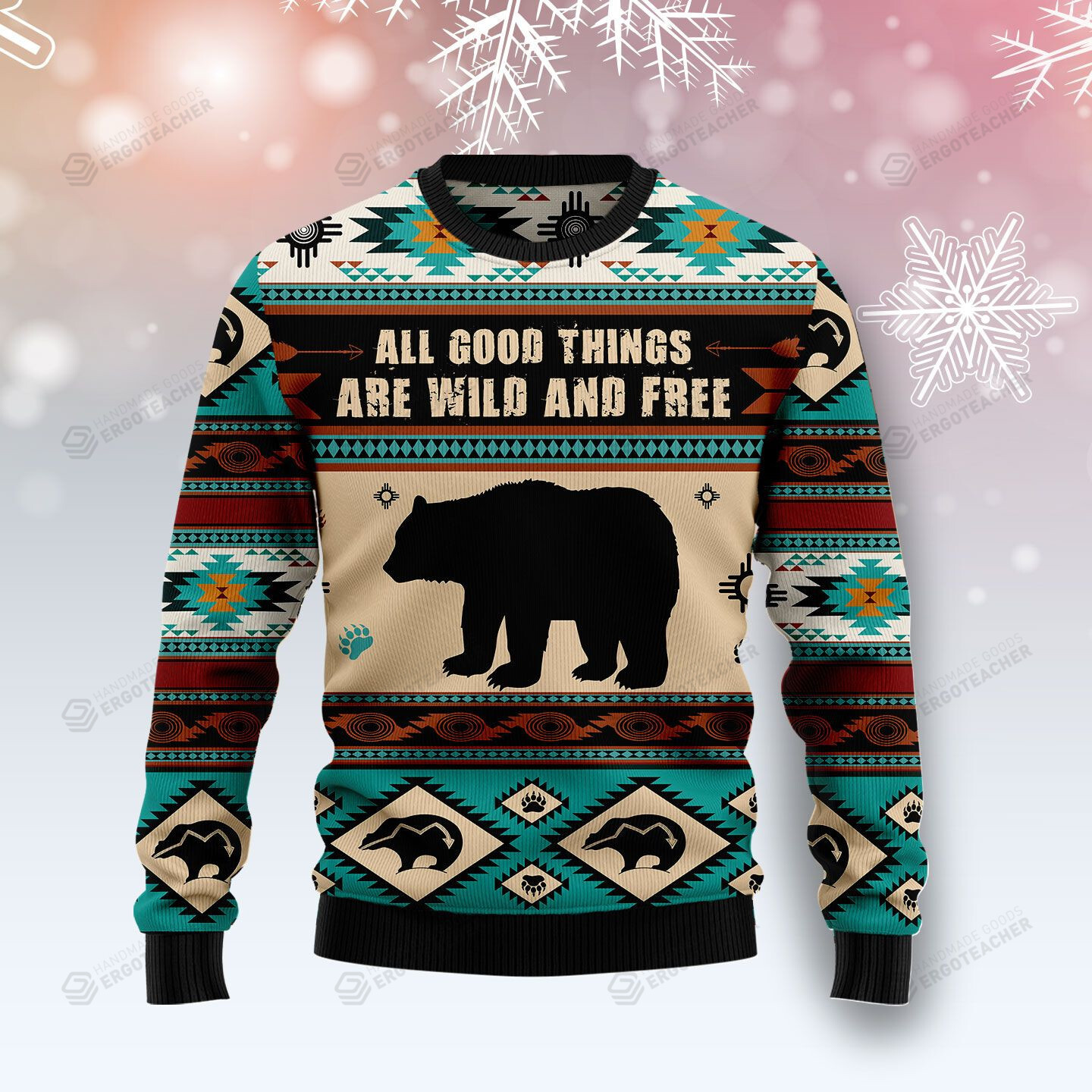 SWT0911L1417 Bear Wild And Free Christmas Ugly Sweater 2