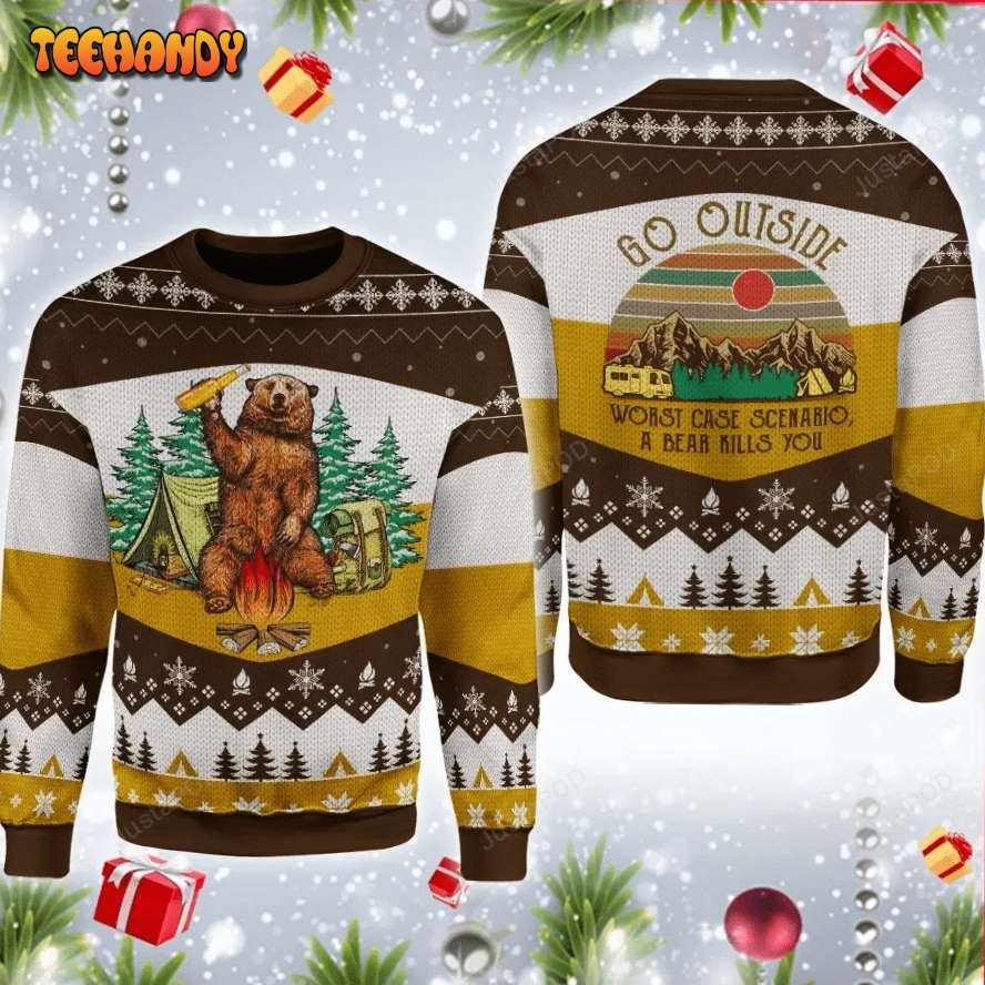 a bear with beer vintage camping ugly christmas sweater ugly sweater p1x3j