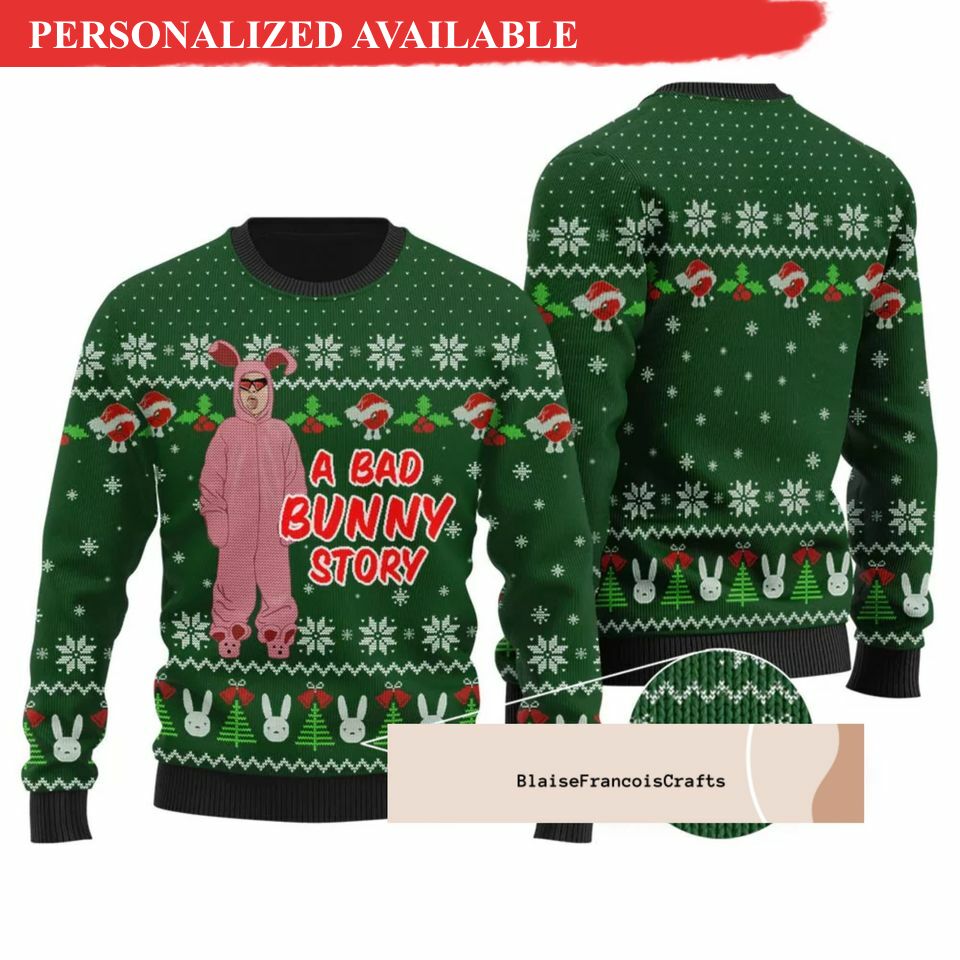 a christmas story ugly sweater a bad bunny story ugly christmas sweater 8554