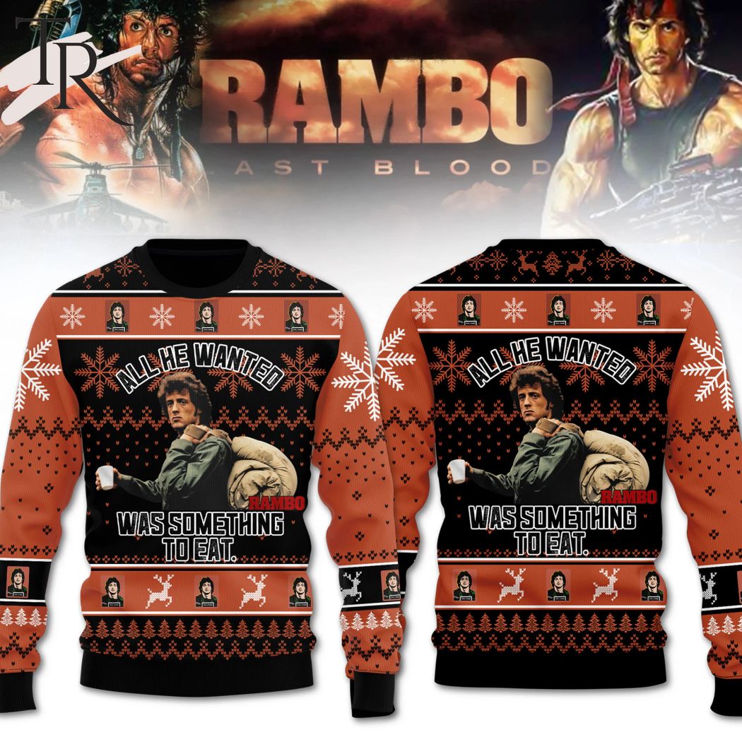 all he wanted was something to eat rambo ugly christmas sweater 1 7qKNV