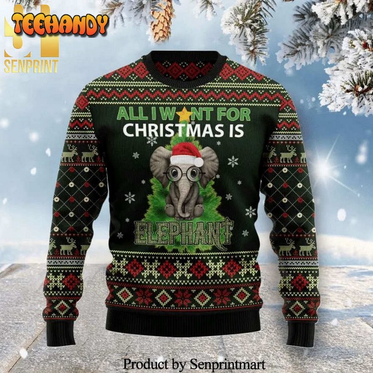 all i want for christmas is elephant knitted ugly sweater r790a