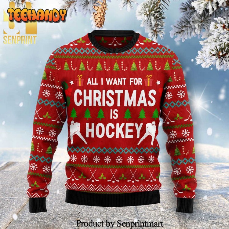 all i want for christmas is hockey knitted ugly sweater 0nisp