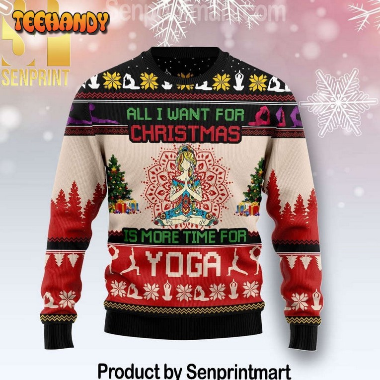 all i want for christmas is more time for yoga 3d knit sweater 7jr5z