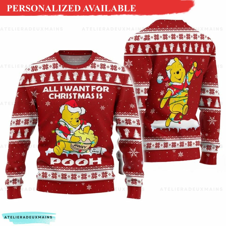 all i want for christmas is pooh xmas gift sweater the pooh pooh bear 3d sweater 1250