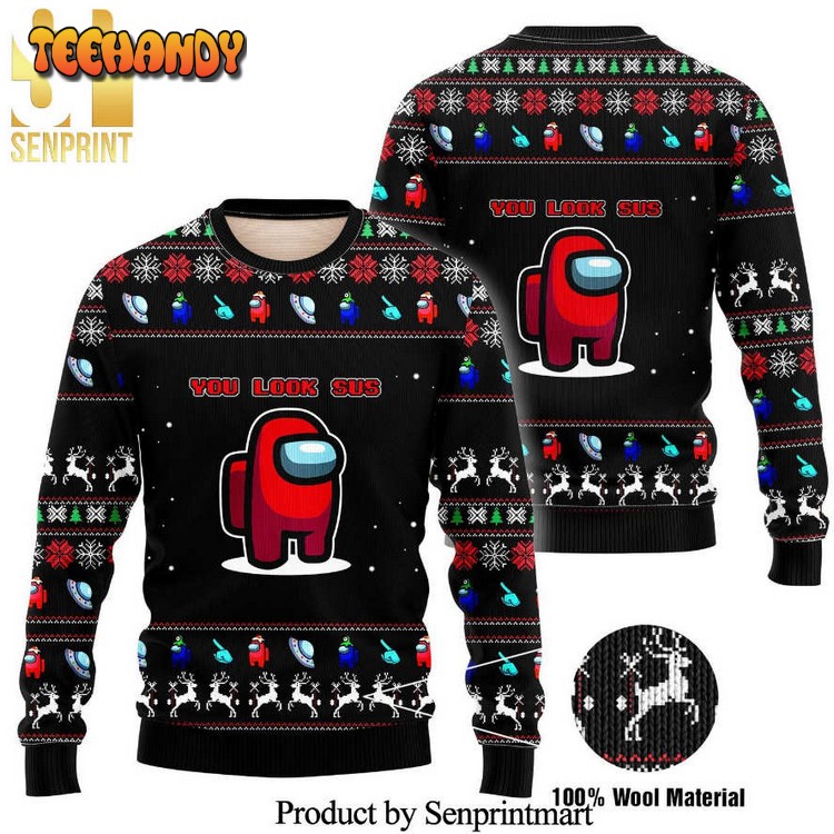 among us you look sus knitted ugly christmas sweater jvyjf